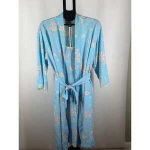 Cruz Blue Floral Robe Vintage Style Pastel Sleepwear Medium